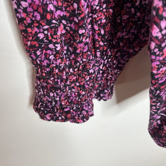 J. Jill Floral Print Long Sleeve High Neck Blouse Knit Top Pink Purple - Picture 4 of 7